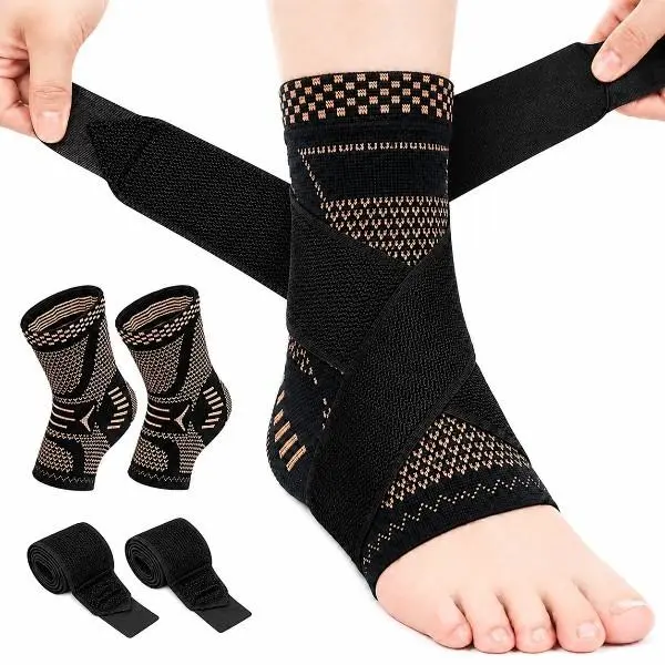 Ankle Brace for Women & Men, Ankle Compression Sleeve Support for Sports, Sprained Ankle, Plantar Fasciitis & Achilles Tendon Support, Black 2(pack)