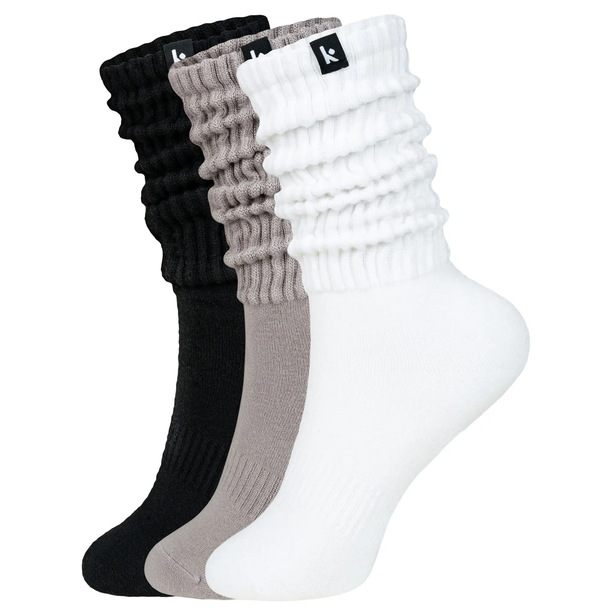 Kamo Fitness Women's Cozy 3-Pair Scrunch Long Crew Socks - Soft, Breathable Fabric Socks for Working Out, Casual, Vintage Activewear Outfits, Size 5-9 Chic Style Womenswear