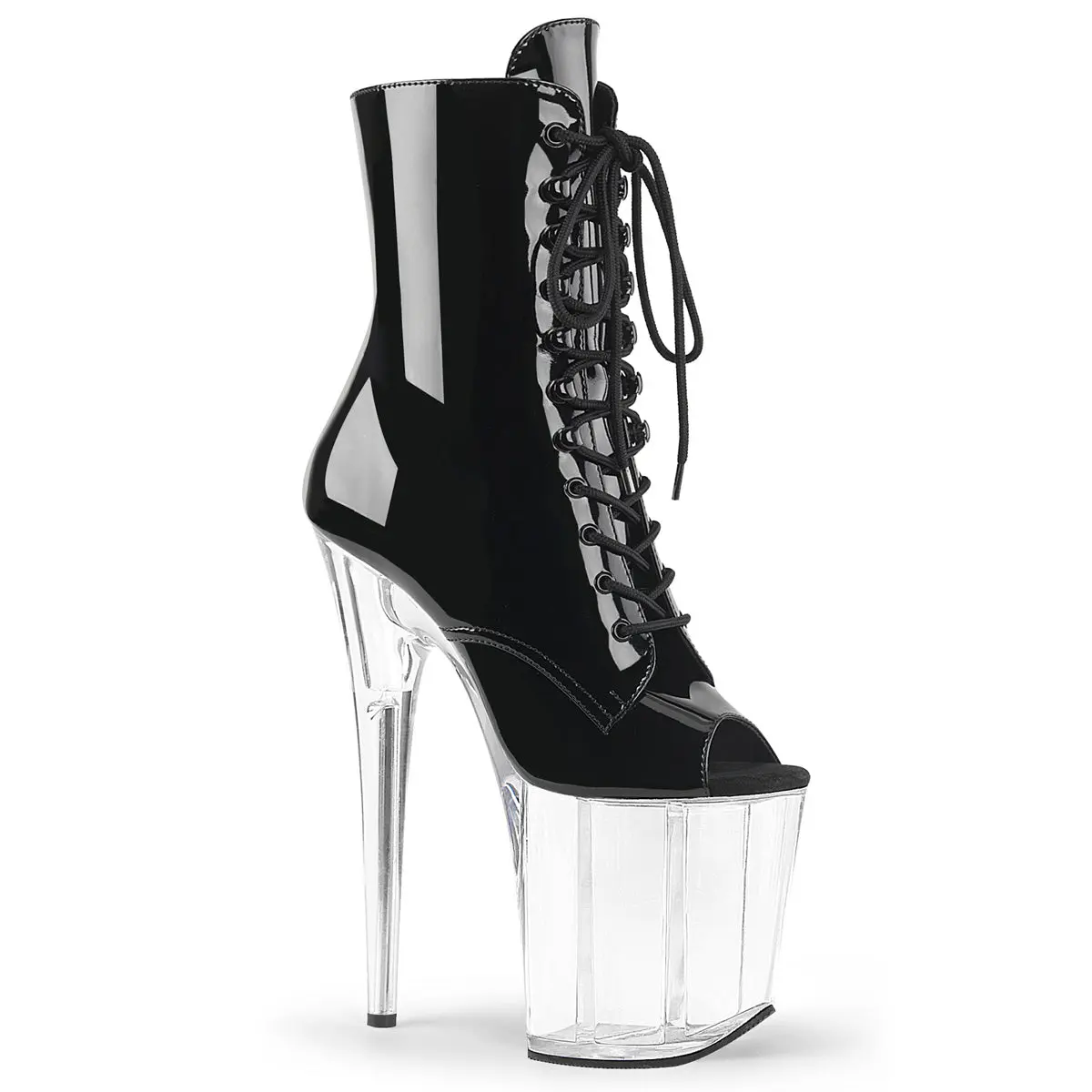Pleaser Flamingo-1021 Women's Peep Toe Ankle Boots, Lace-Up Stiletto Platform Footwear with 8-Inch Heel and Side Zip for Evening