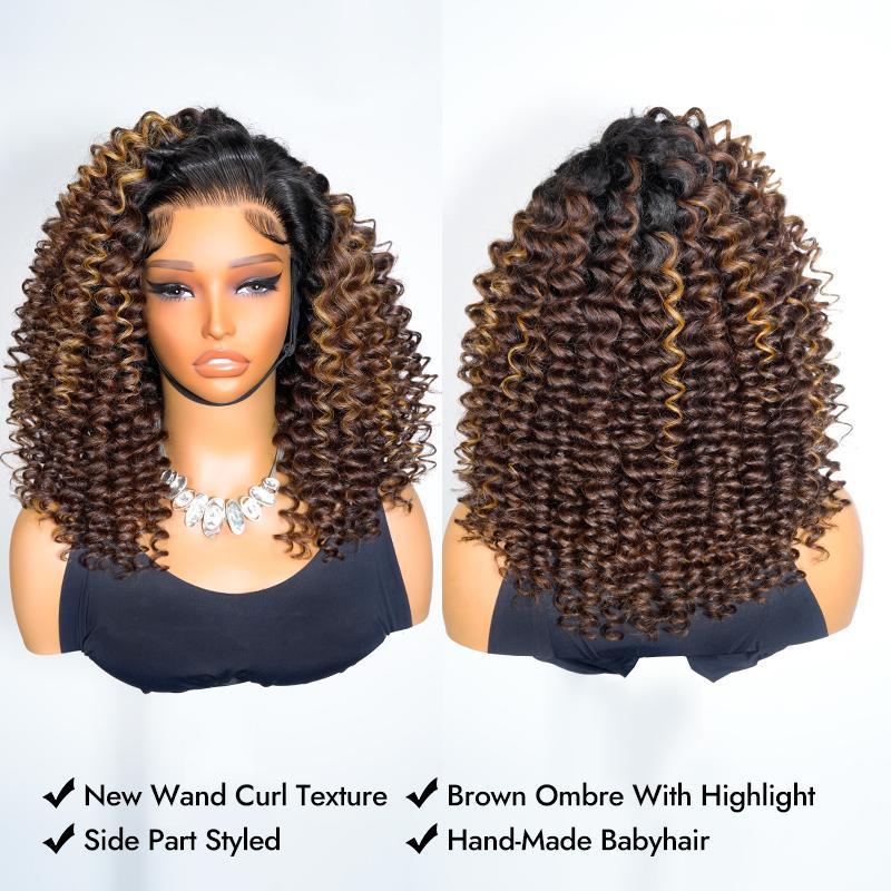 [Flash Sale] Wiggins Hair Ready To Go Glueless Wig Wand Curl Ombre Brown With Highlights 7x5 Lace Closure Wigs Human Hair Pre Cut Lace Beginner Friendly