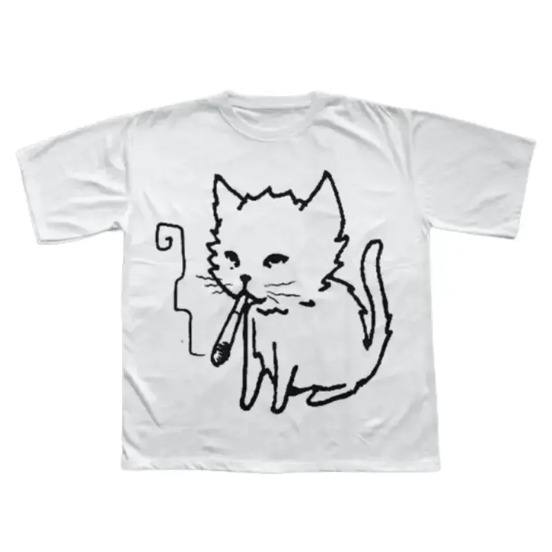Amity Affliction Cat Smoking Y2k T-Shirt Unisex Vintage Graphic Tees Gothic Grunge Y2k Emo Scene 100% Cotton Casual Streetwear for Men Women Give him/her top-notch clothing