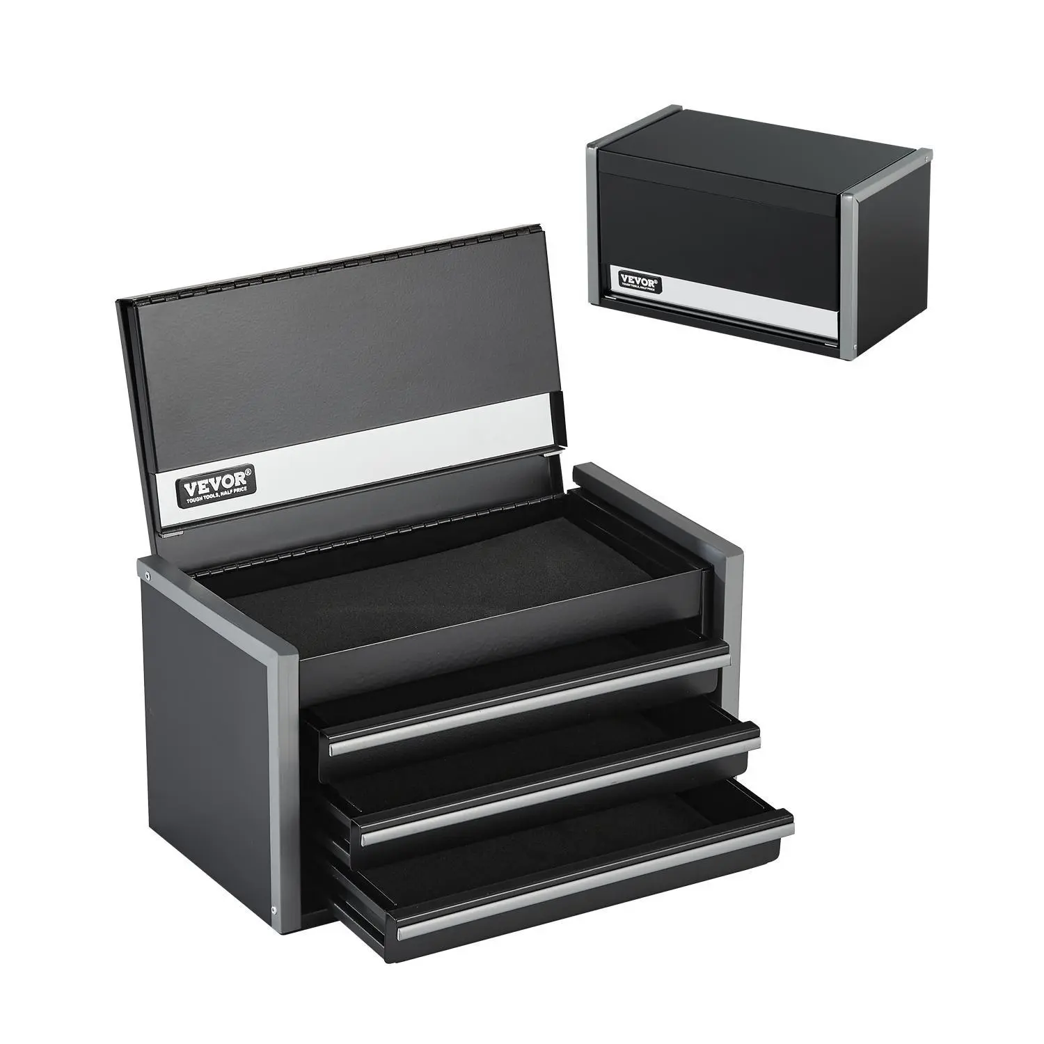 【Summerfinds】VEVOR Metal Tool Box,  8.6-inch, Portable Metal Tool Box with 3 Drawers, Small Tool Chest with EVA Liners and PP Feet Pads, Heavy-Duty Steel With Ball Bearing Opening and Powder Coated Finish, Black