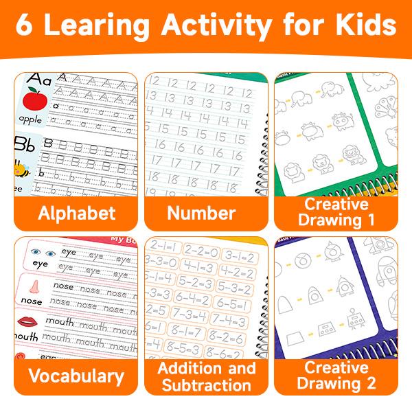 2026-TIMEX Reusable Grooved Handwriting Workbook for Kids, Learning Materials, 6 Books–Early Elementary,Math, Words, Drawing –Gift for Child,Valentine's Day