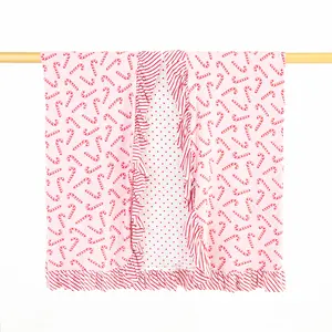 Candy Cane Lane Ruffle Reversible Blanket - Pink