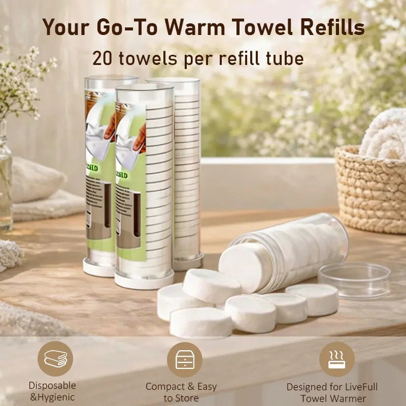 LIVEFULL Refill Towels ONLY for CL01 Hot Towel Machine, Machine Not Included, 20 Towels per Roll, 60/120/180 Count (3/6/9 Rolls)