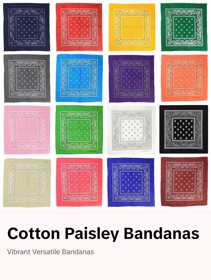 12Pcs Bandanas 100% Cotton Double Sided Paisley Print Head Wrap Scarf