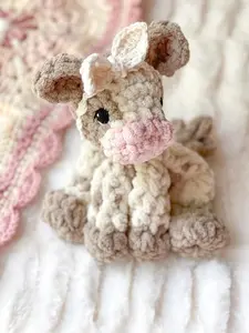 Crochet Baby Cow Lovey: Mini Plush Snuggler, Cottagecore crochet highland cow Crochet Cow Crochet Snuggler