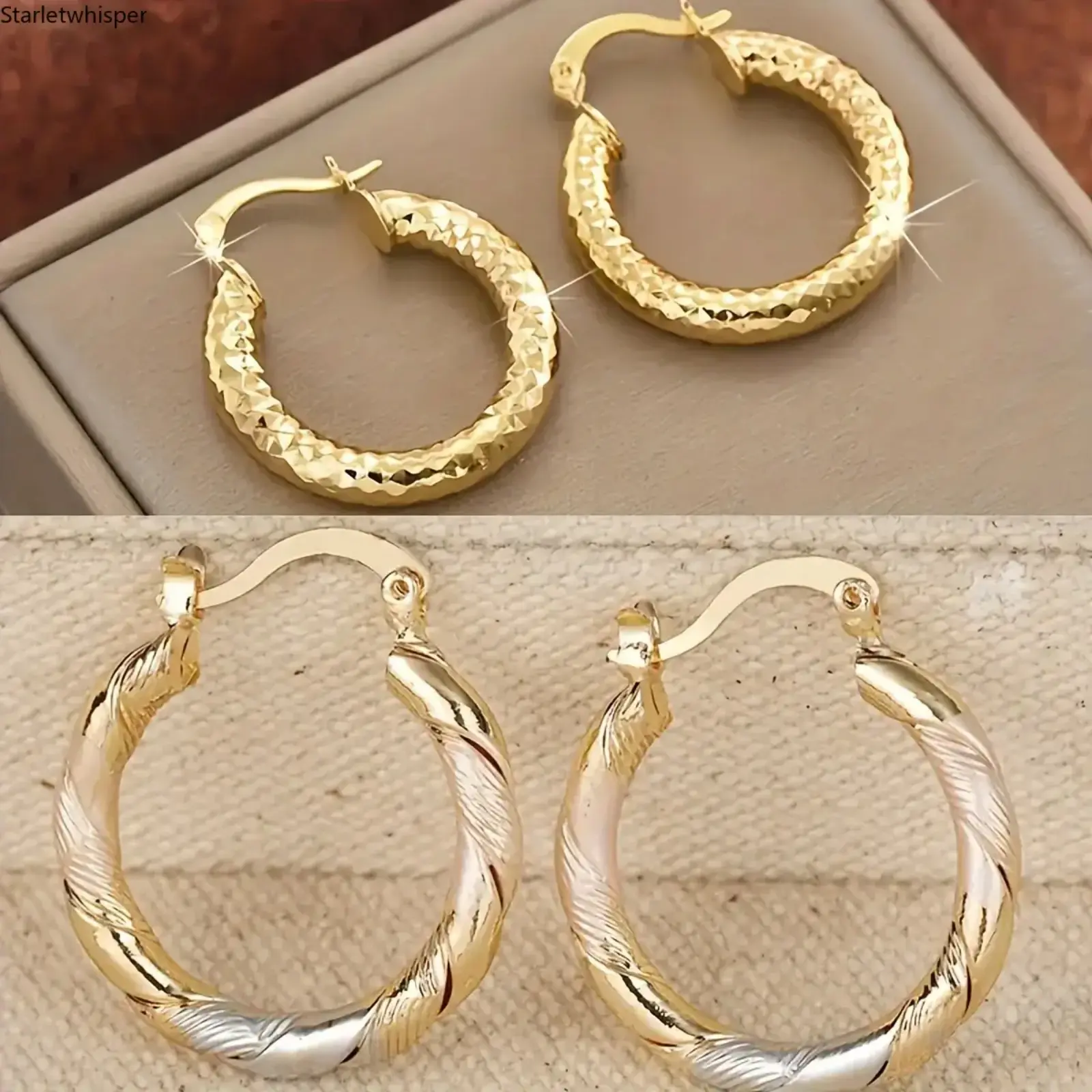 2 Pairs Twisted Round Hoop Earrings, 14K Gold Plated Copper Fashion Ear Jewelry, Unisex Stylish Earrings Ideal for Wedding Party Birthday Gift Daily Wear
