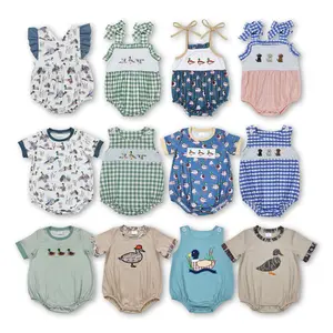 Short sleeves camouflage duck fishing dog printed romper hunting baby bubble