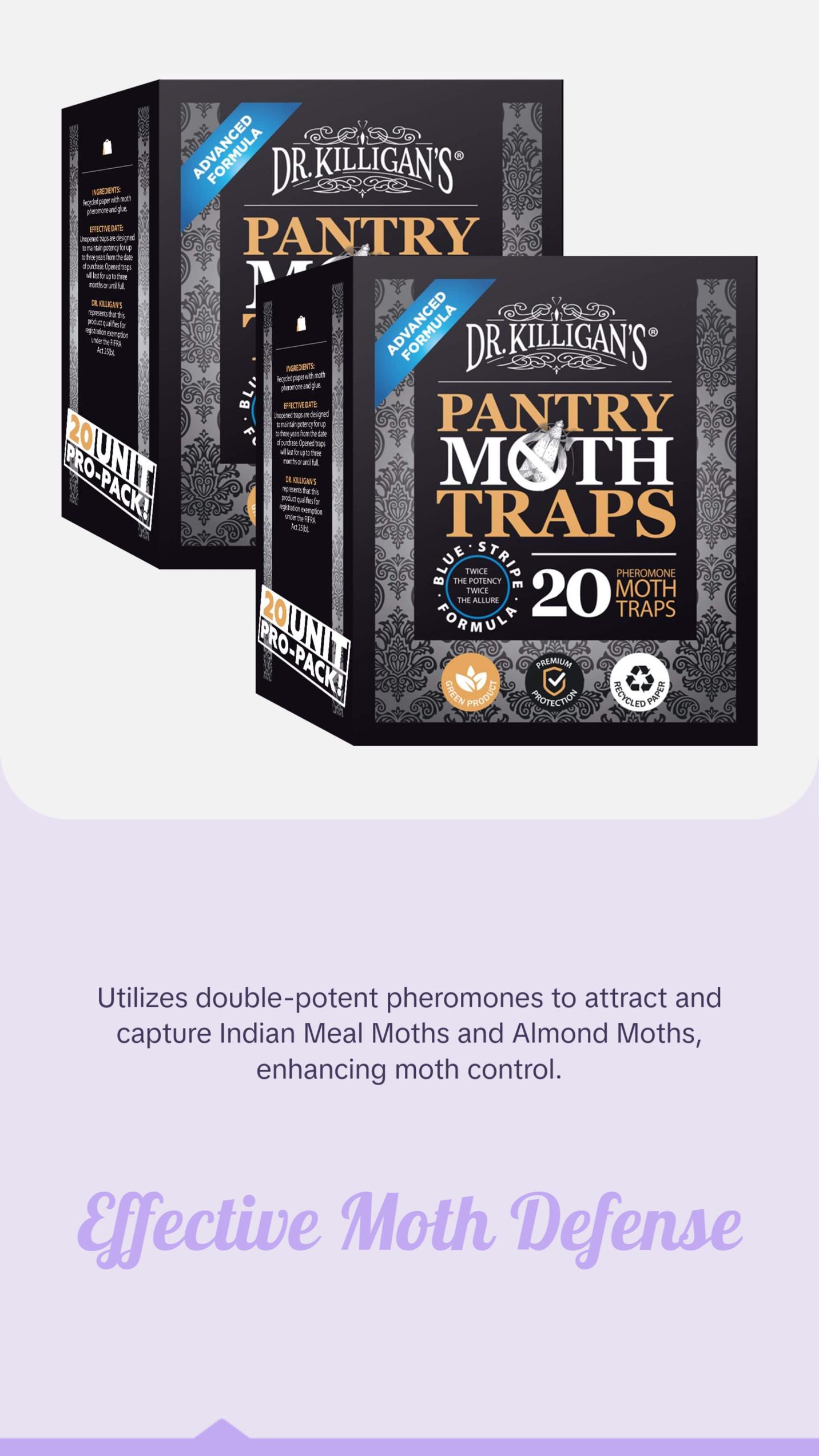 Dr. Killigan's Premium Pantry Moth Traps Value Pack with Double-Potent Pheromones & Stickiest Glue - 20 Traps for Indian Meal Moths Almond Moths & Mediterranean Flour Moths