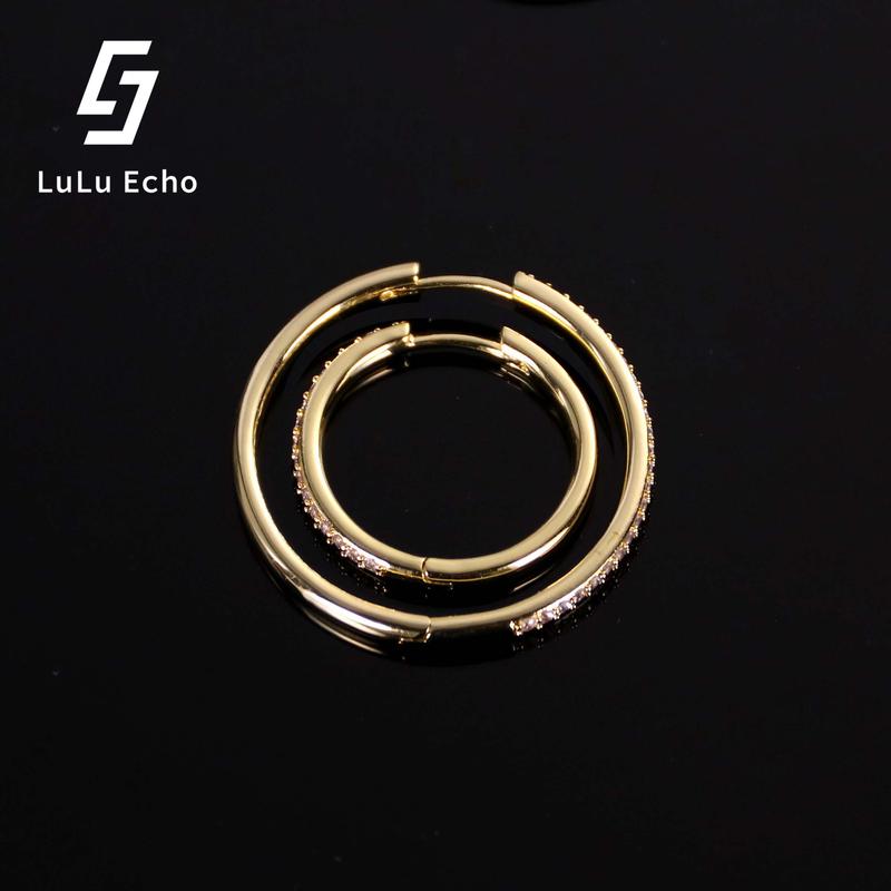 LuLuEcho Bianca 14k Gold Plated on Brass Hoop Earrings with 5A+ Cubic zirconia, 30mm and 20mm Diameter, Hypoallergenic Lead & Nickel Free