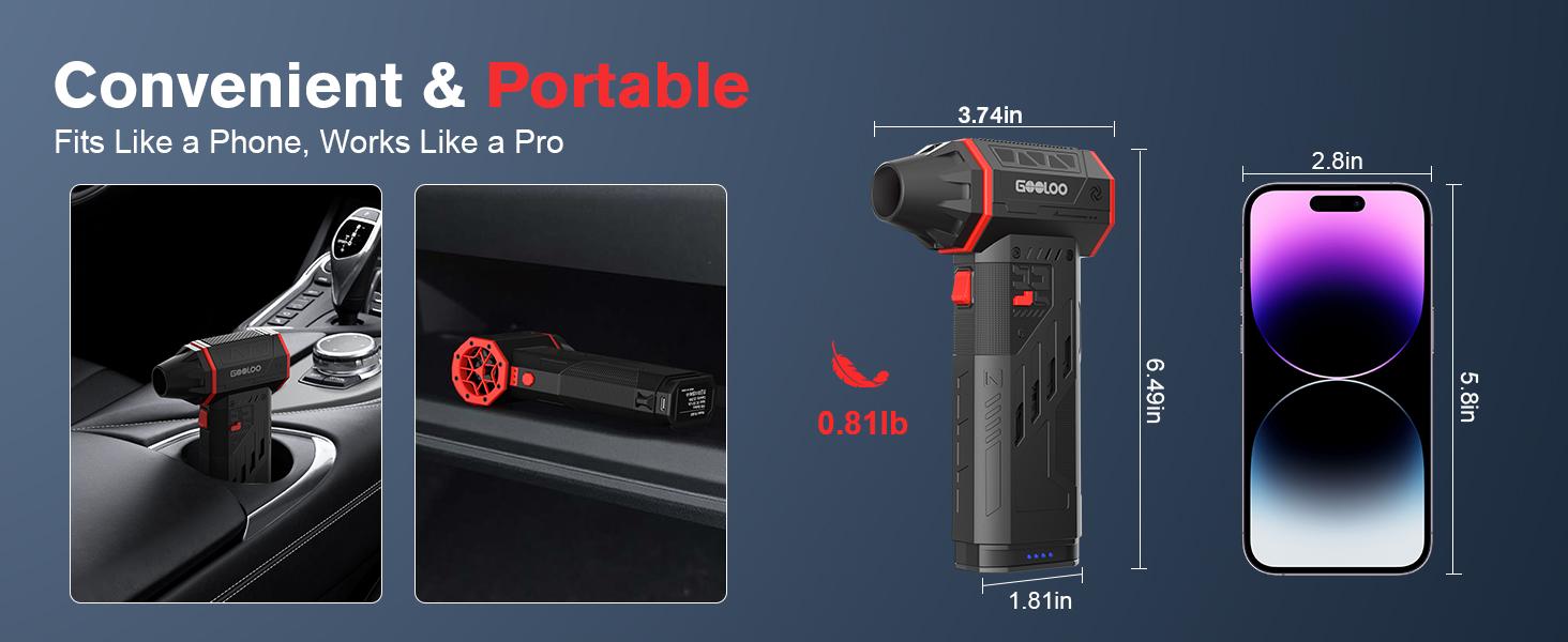 GOOLOO F5 Compressed Air Duster, Dual Removable Batteries, 180,000RPM Electric Air Duster, 3-Gear Adjustable Mini Handheld Leaf Air Blower Cordless for Car Detailing, PC, Keyboard, Snow Cleaning