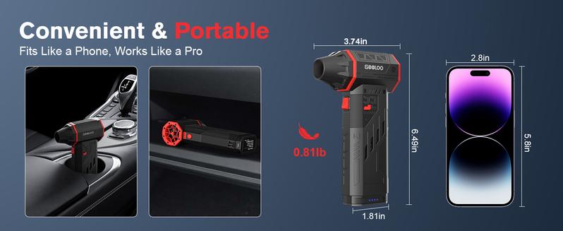 GOOLOO F5 Compressed Air Duster, Dual Removable Batteries, 180,000RPM Electric Air Duster, 3-Gear Adjustable Mini Handheld Leaf Air Blower Cordless for Car Detailing, PC, Keyboard, Snow Cleaning