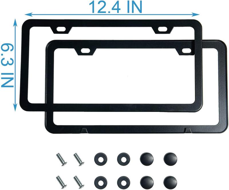 2 PCS Matte Black License Plate Frames, Rust-Proof Aluminum Car Plate Holders with Screws, Universal 2-Hole Auto Frame for Cars & Trucks