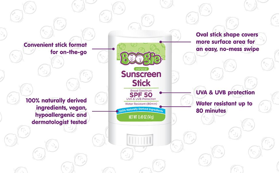 Boogie Mineral Sunscreen Stick for Babies – Zinc Oxide SPF 50, Naturally Derived, Water Resistant for Sensitive Skin