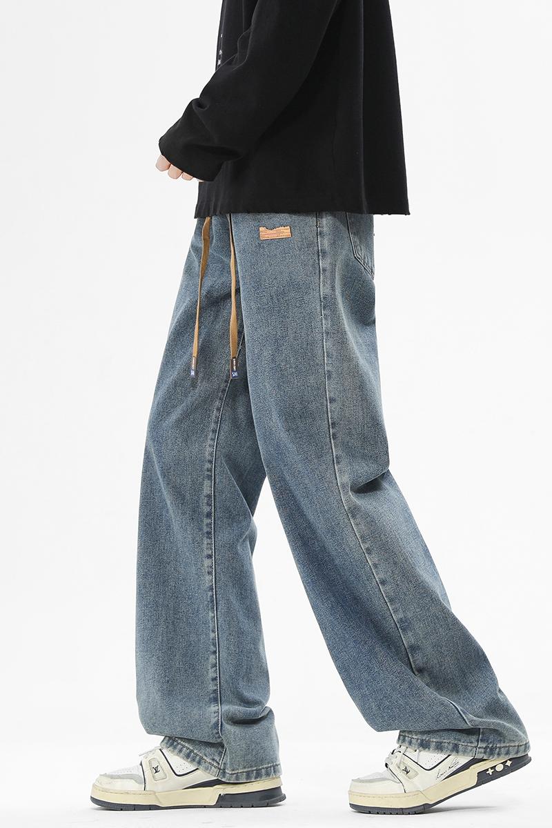 Grand Opening - Men's Straight Jeans, Casual Drawstring Elastic Waist, Denim Pants, Heavyweight Washed Jeans, Premium Blended Elastic Fabric with 72% Cotton