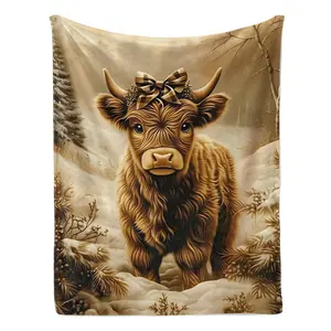 This luxurious Highland cow print rug is perfect for home décor, adding a festive touch to cozy bedrooms and living rooms, providing an ultra-soft and comfortable nap experience, and making it the ideal Christmas-themed gift.