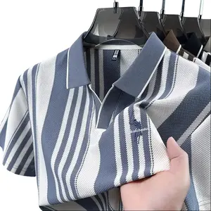 Men’s Navy & White Striped Polo Shirt – Short Sleeve, Textured Fabric, Classic Fit | Perfect for Summer, Casual & Preppy Style Outfits men lapel under 20 premium trans right boyfriend