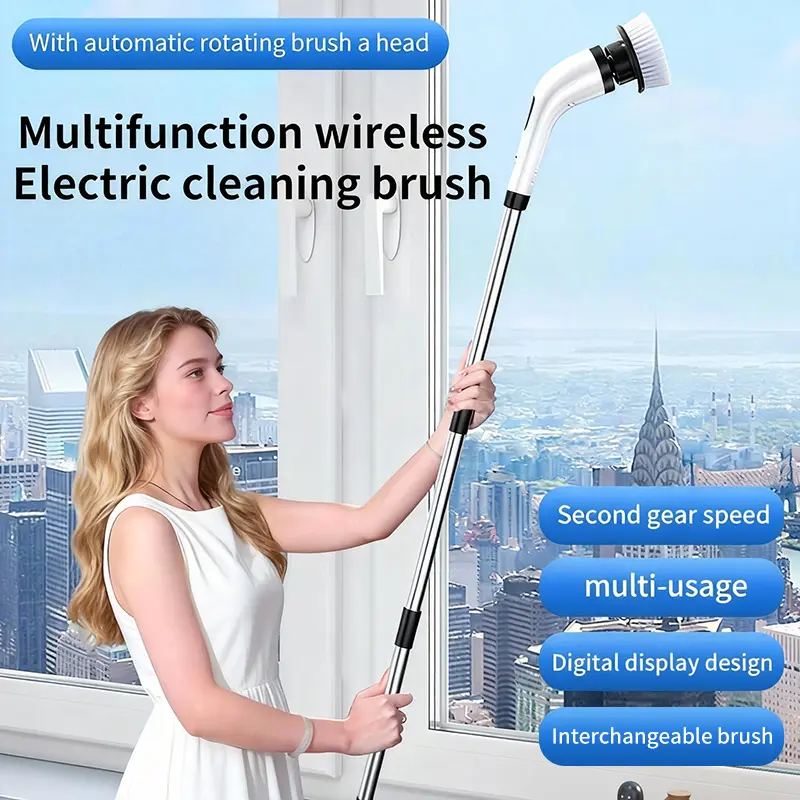 9-in-1 Electric Cleaning Brush,Electric Spin Scrubber, Cordless 360° Power Scrubber with 9 Brush Heads, Dual Speed, Adjustable Handle for Bathroom & Kitchen Cleaning