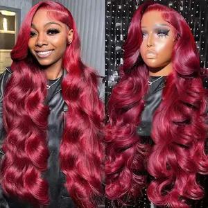 Bling Hair 99J 13x4 Burgundy Body Wave Lace Frontal Wig 180% Density Brazilian Remy Burgundy Color 13x6 Body Wave Human Hair Wig