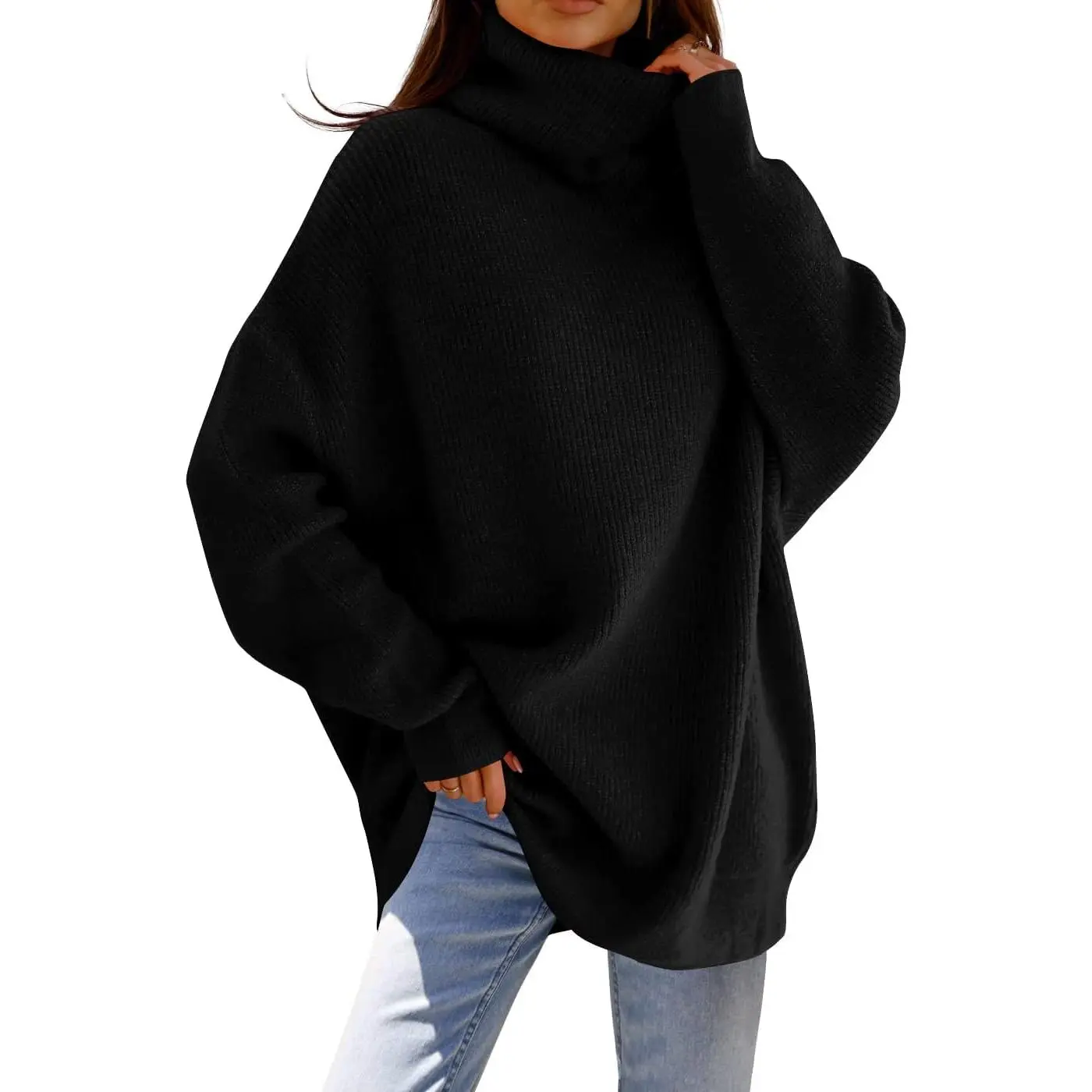 Saodimallsu Womens Turtleneck Oversized Sweater Batwing Chunky Pullover Sweater Casual Fall Loose Knit Jumper Top Women's Crochet Turtle Neck Sweater