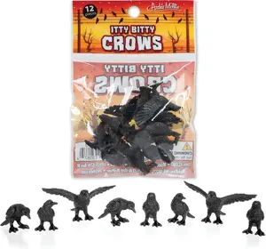 Itty Bitty Black Crows 🖤 – Realistic Mini Crow Figurines (Set of 12) | Bird Decorations - Archie McPhee