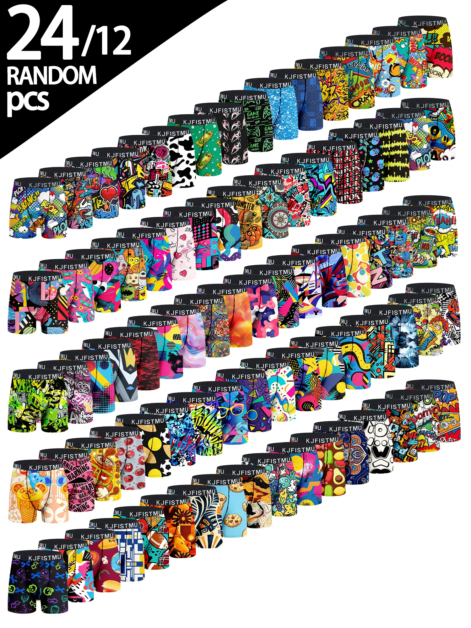 KJFISTMU 24-pcs/12-pcs men's briefs, featuring a simple and fresh mix of graffiti and pop art patterns. Made from soft, slightly stretchy fabric that wicks away moisture, these are the perfect choice for both sports and the office. Menswear