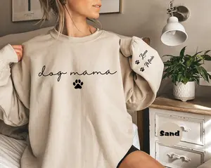 Personalized Dog Mama Sweatshirt With Pet Name On Sleeve, Custom Dog Mom Crewneck Gift