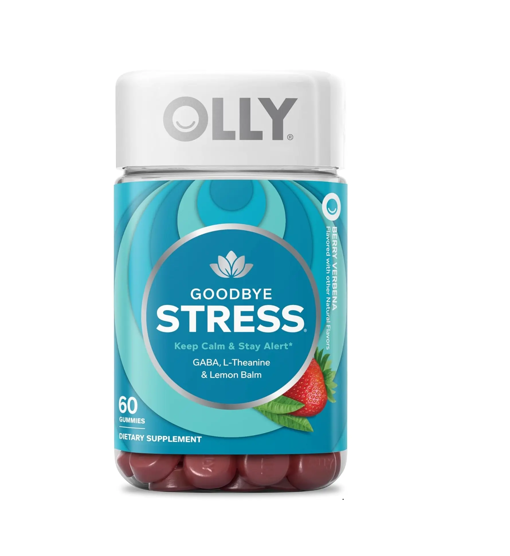 OLLY Goodbye Stress, Stress Support* Supplement, 50mg L-Theanine - 60 Count