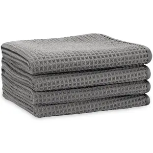 S&T INC. Aura Hand Towels for Bathroom, Premium Waffle Towel for Kitchen and Home, Fast Drying, Absorbent Microfiber Bathroom Hand Towels, 16 Inches x 30 Inches, 420gsm, 4 Pack, Grey