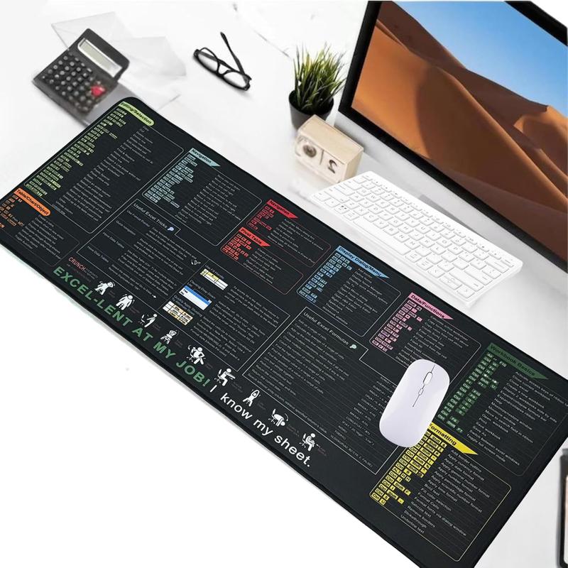 XL Excel/Word/PowerPoint/Windows Shortcut Keys Mouse Pad & Cheat Sheet - Non-Slip Rubber Base, Stitched Edges Desk Mat with Color-Coded Shortcuts, Office & Gaming Computer Accessory - Ideal Gift for Productivity Boost (Excel, Word, PowerPoint, Windows)