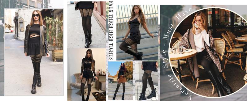 TIVO Women’s 3-Pack Sexy Fishnet Thigh High Stockings - Mock Over the Knee Striped Suspender Tights, High Waist Pantyhose Statement Comfortable Womenswear Fit Comfort