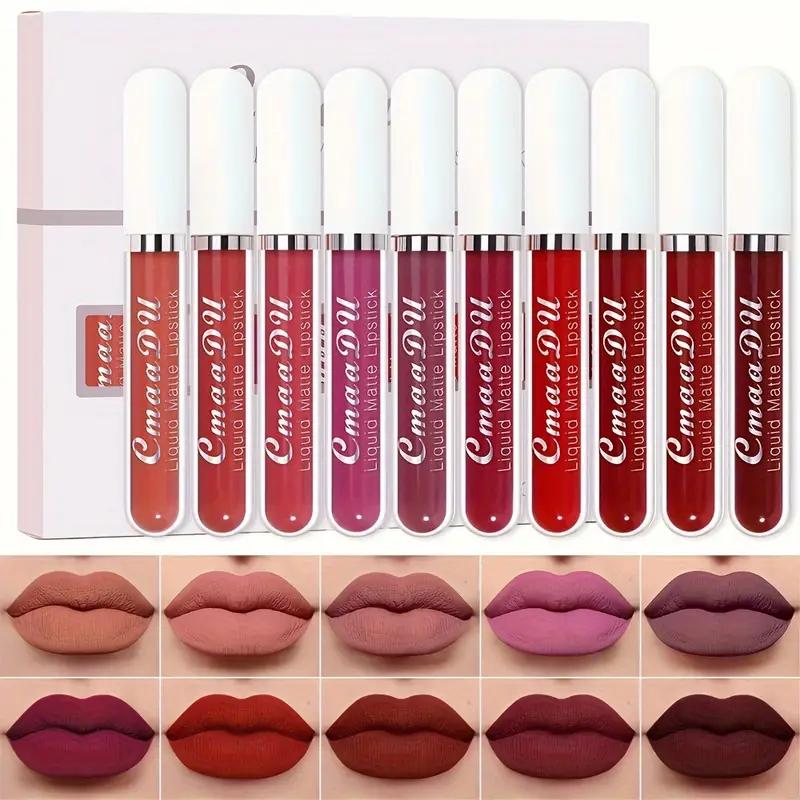 10 Pcs Matte Lipstick Long Lasting Lipgloss Suitable For Beginners Beauty Makeup Long Lasting Waterproof Lip Glaze Nonstick Easy To Apply Cosmetic