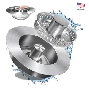 Upgraded 3 in 1 Kitchen Sink Drain Strainer, Stainless Steel Stopper, Anti-Clogging Food Catcher for US Standard 3 1/2 inch Drain-Stainless Steel Stopper & Food Catcher, Compatible with US 3 1/2 inch Standard Drain