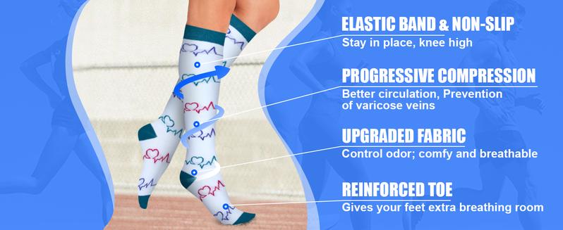 8 Pairs Compression Socks for Women & Men, Fashionable  Knee-High Socks for Walking, All Seasons,Unisex, Support Sock