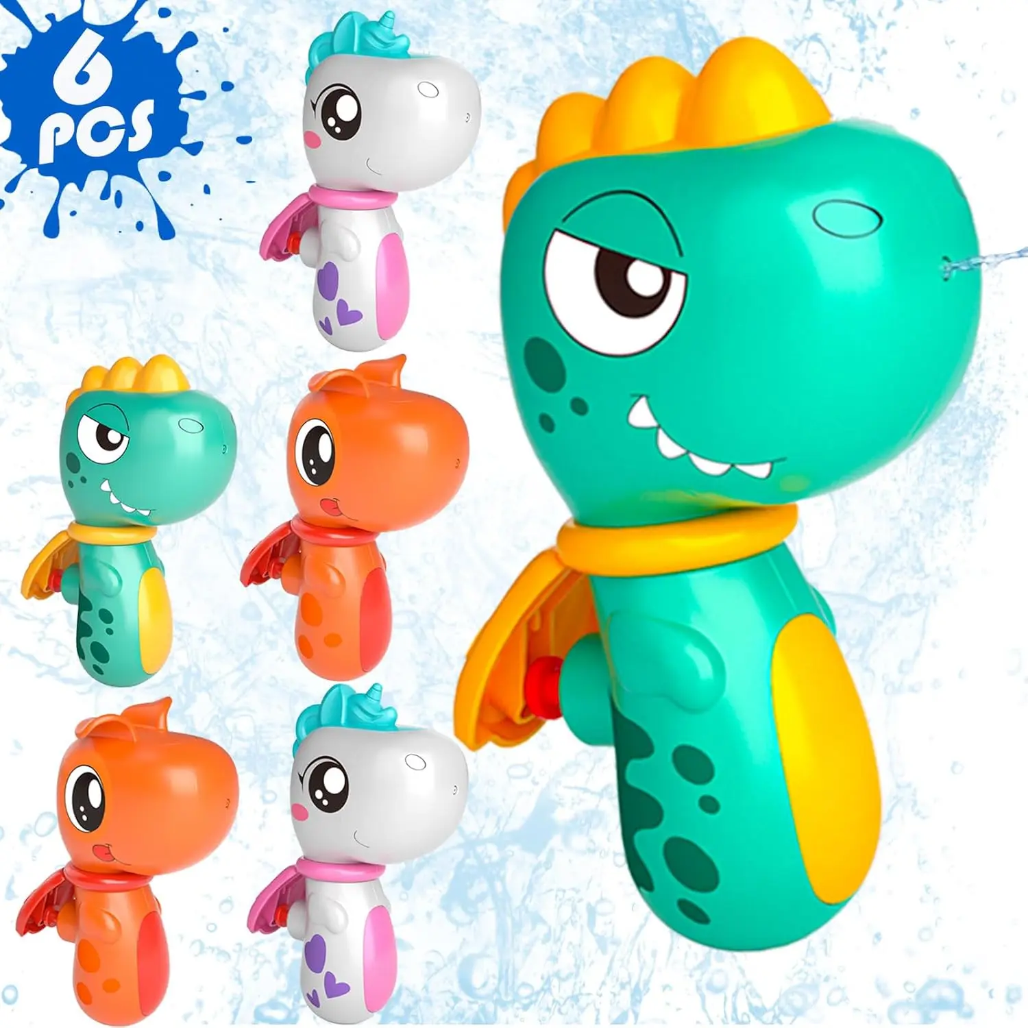 P-TBT099  6 Pack Animal Water Gun for Kids, Mini Squirt Gun Water Blaster Soaker Toys, Dinosaur Dog Unicorn Shape Small Water Pistol Gun for Summer Outdoor Pool/Beach/Yard/Party Play