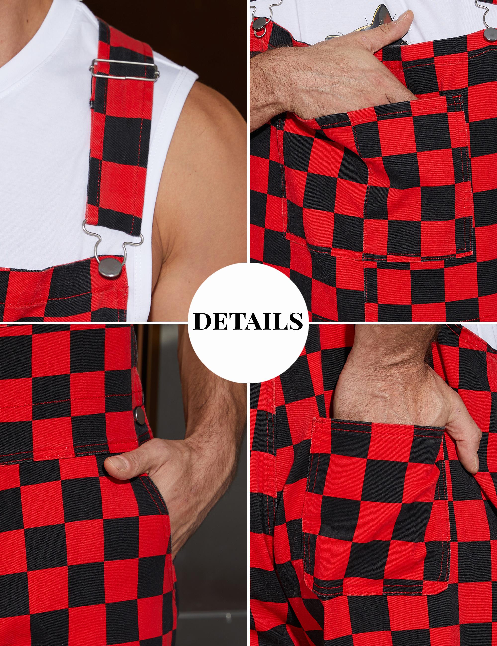 ODEFOU St. Patrick's Day Checkered Overalls for Women Stretch Plaid Print Football Game Outfit Fashion Jean Jumpsuit Cute Denim Bibs Coveralls Sleeveless Clothes Spring Fall Winter Festival Vibes Womenswear