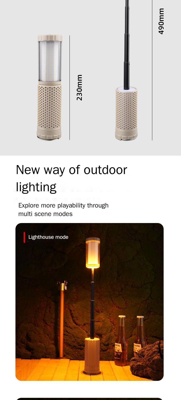 Outdoor multi-function retractable camping light Type-C charging two-color atmosphere flashlight magnetic long endurance lighting