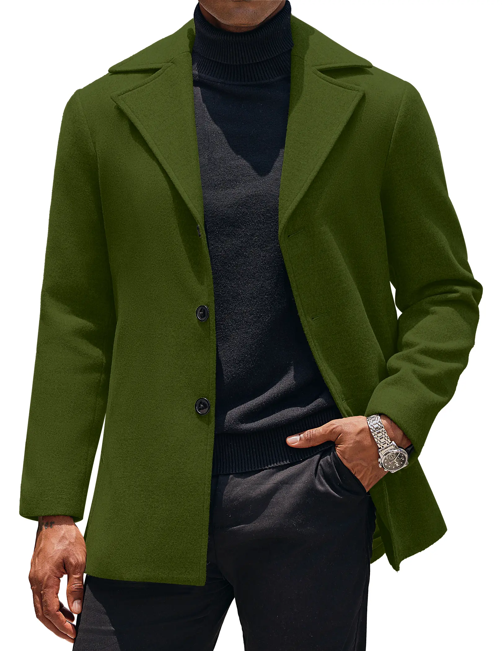 COOFANDY Mens Trench Coat Notched Collar Single Breasted Peacoat Winter Overcoat With Pockets