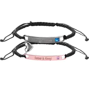 BloomWish S Adjustable Couple Bracelet Set Heart Rate Bracelet & Rose Gift Box Fashion Bracelet for Couples Daily Clothing Decor Trendy All-match & Exquisite Jewelry for Birthday Love Gift Heart Charm Bracelet Christmas Gift Valentine's Day