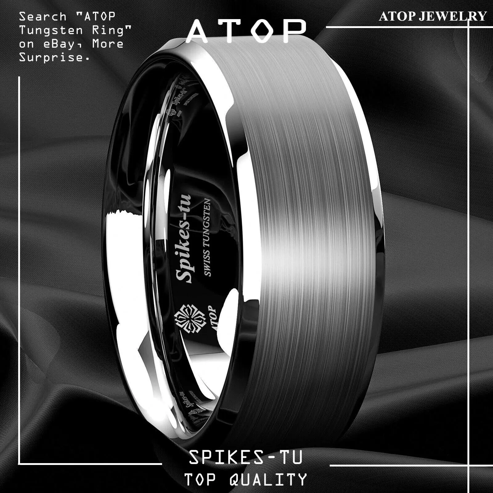 Men's 8mm Brushed Silver Tungsten Carbide Comfort Fit Wedding Band, Jewelry Rings ATOP Ring
