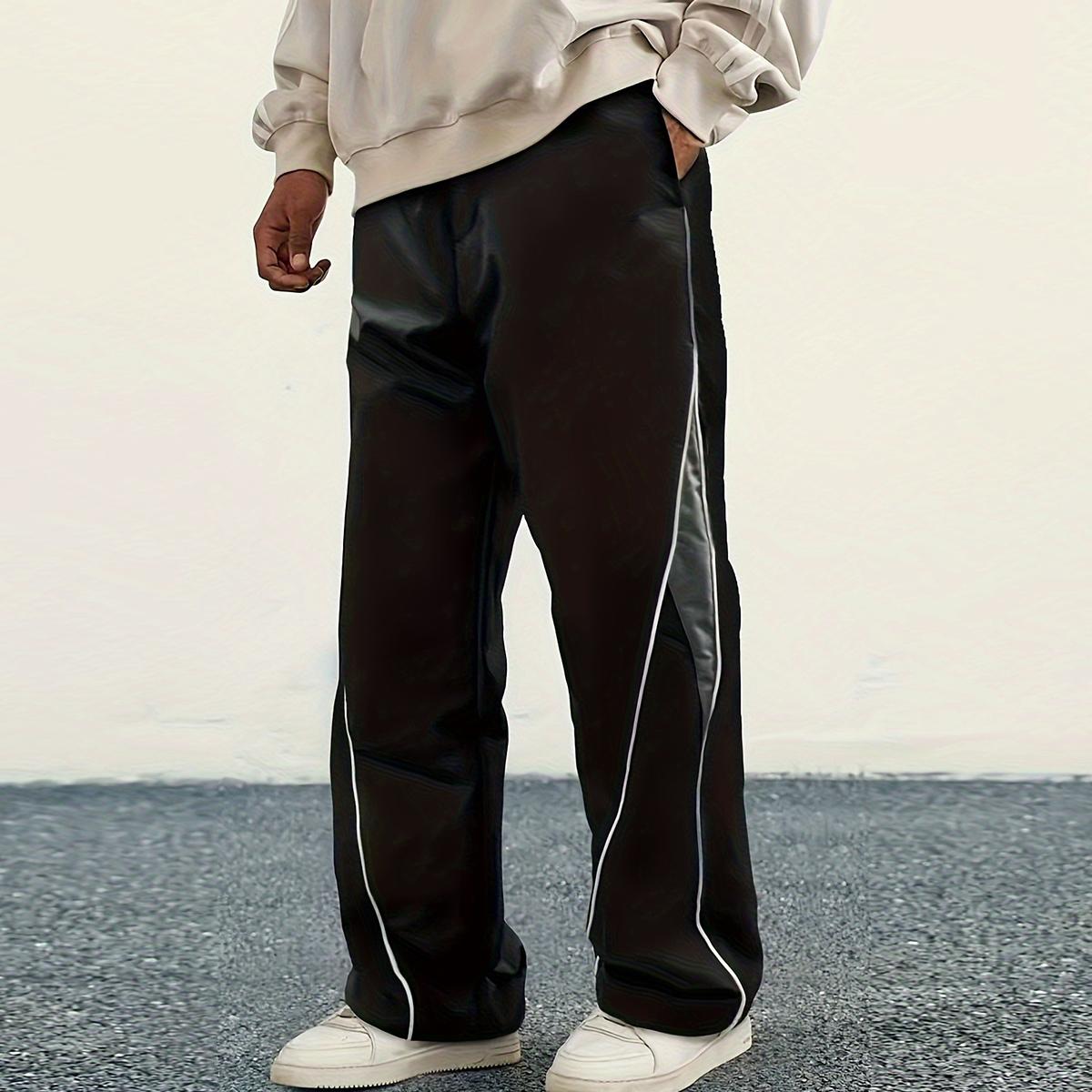 Men’s Street Style Joggers – Lightweight Polyester Sweatpants with Side Stripe, Pockets & Drawstring Waist, Black & Gray Casual Athletic Pants for Everyday Wear, Streetwear Joggers | Drawstring Waistband | Glossy Finish