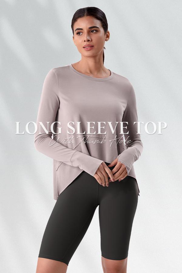 ODODOS Long Sleeve Tee for Women with Thumb Hole Athletic Gym Workout Crop Tops Yoga Shirts