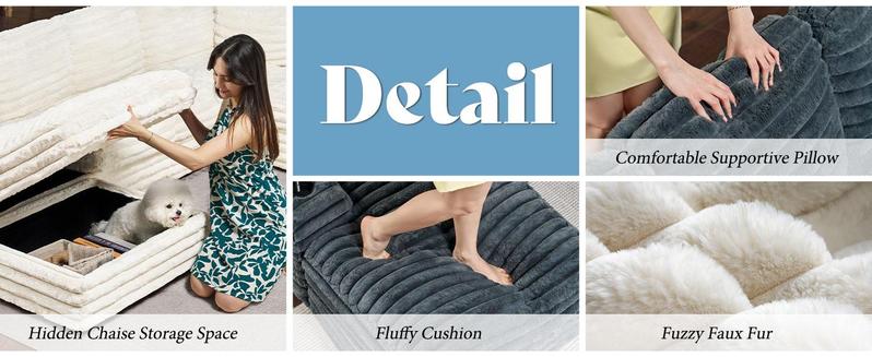 【Ships in 2 Boxes】AMERLIFE 112 Inch Oversized Couch for Living Room, U Shaped Sofa with Storage Chaise, Sectional Sofa Seater with Type-C & USB Ports,  Interior High-density Foam, Comfy & Durable, Modern Home Design