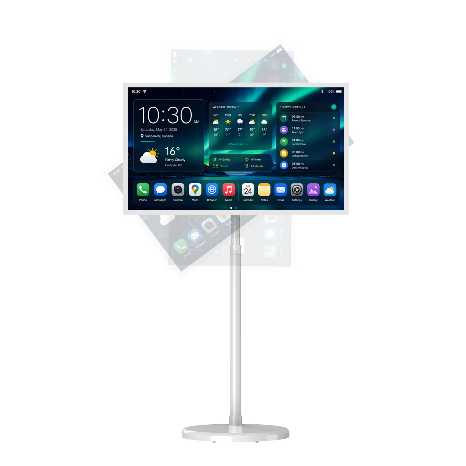MWE 32 inch Portable TV on wheels 2K Smart TV, 8GB RAM+128GB Storage, Touch Screen Monitor, Voice Remote Control, Built-in 4H Video Play Time, Android OS, 13MP Magnetic Camera, Support Google Play, White Board Fuction