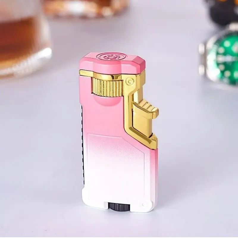 Elegant Pink Gradient Metal Butane Lighter [No Gas], Adjustable 3-Color Modes, Refillable & Windproof, Slim Portable for Candles, Fragrance & Home Use – Ideal Gift for Women