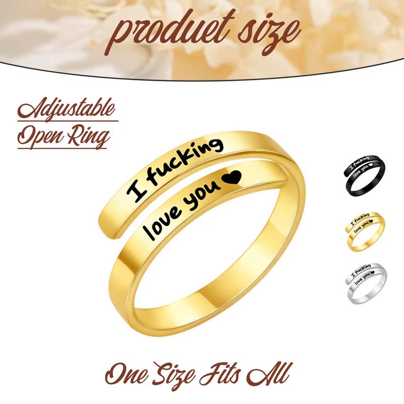 I Fcking Love You Ring For Women,Adjustable Stainless Steel Spiral Wrap Twist Vintage Promise Rings,Hope Engraved Heart Rings Jewelry Gift For Women and Men