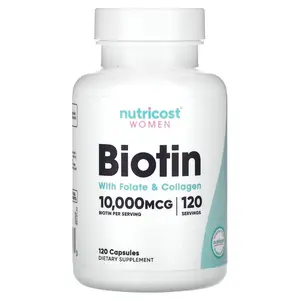 Nutricost Women, Biotin With Folate & Collagen, 10,000 mcg, 120 Capsules