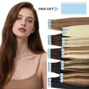 Mini Tape In Human Hair Extensions Real Nautral Straight Machine Remy Hair Seamless Tape Hair Extensions 12inch-20inch 10pcs/pack Easy to Wear