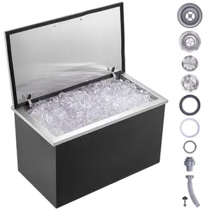 VEVOR Drop in Ice Chest,  , 24"L x 20"W x 15"H Stainless Steel Ice Cooler, Commercial Ice Bin with Hinged Cover, 40 qt Outdoor Kitchen Ice Bar, Drain-pipe and Drain Plug Included, for Cold Wine Beer